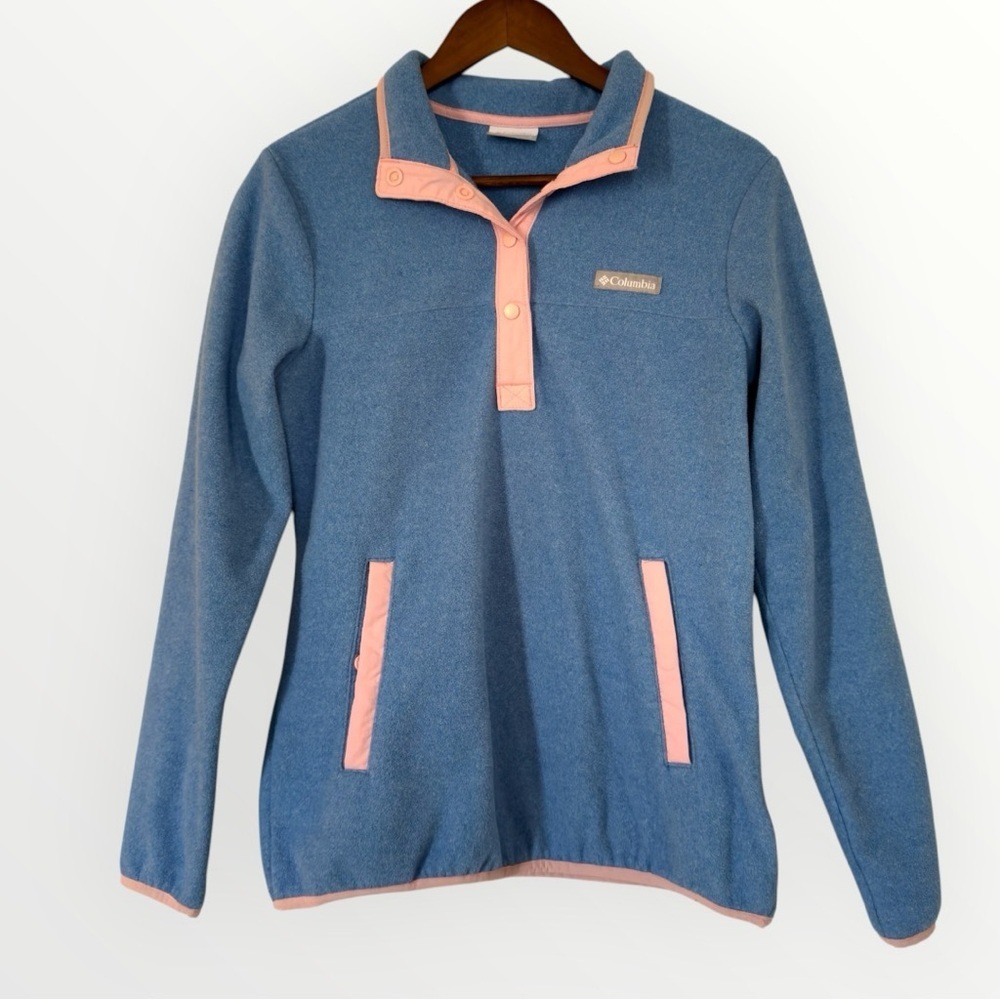 Columbia Women’s Foster Creek Snap Fleece Blue and Pink Pullover Fleece Small